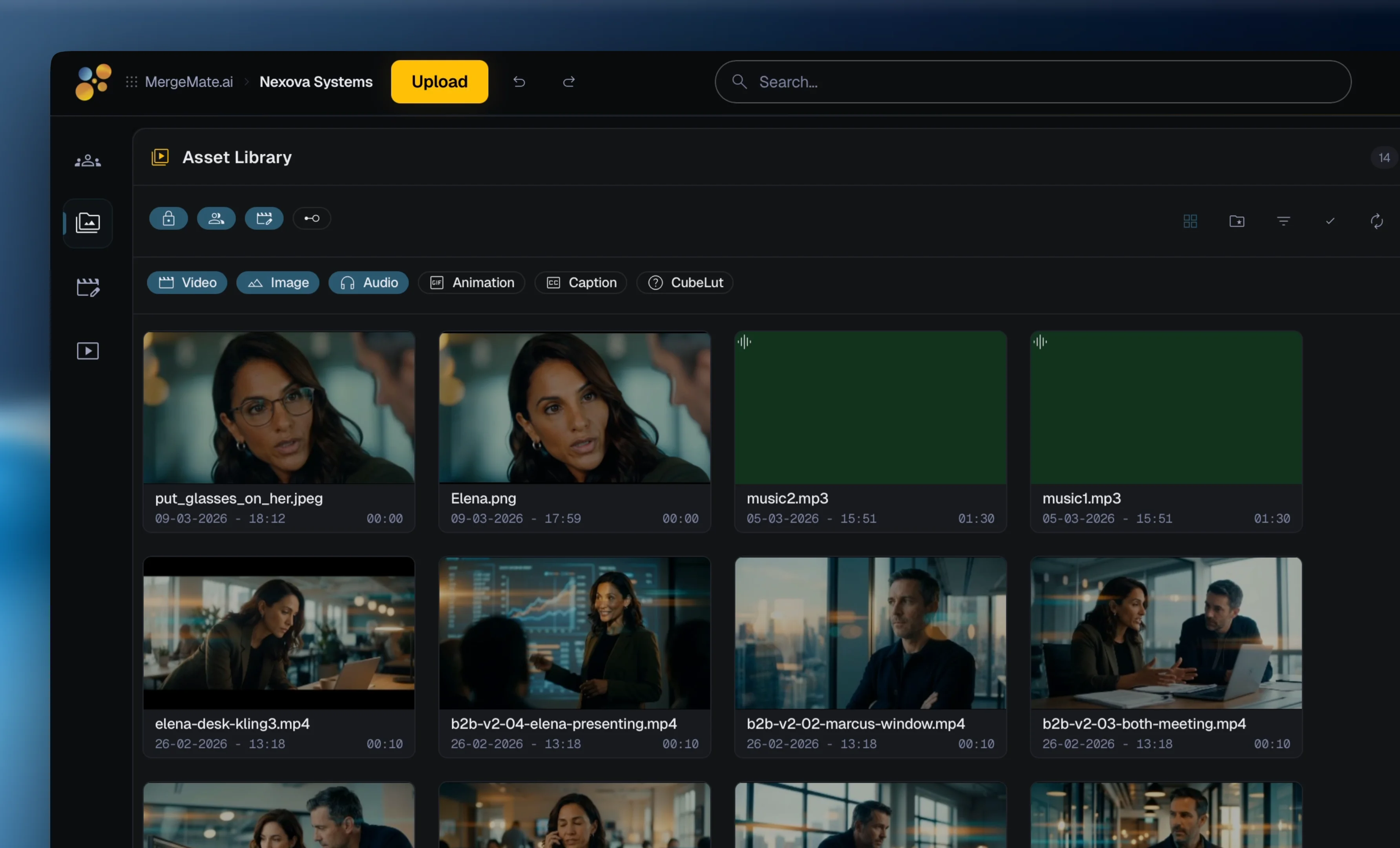 MergeMate asset library — centralized media management with semantic search